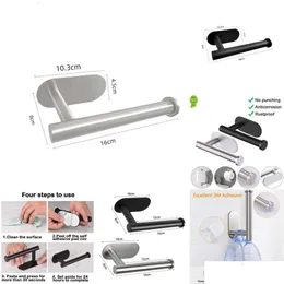 Storage Bags New Storage Bags Toilet Paper Roll Self Adhesive Holder Wall Mount Stainless Steel No Punching Towel Dispenser Bathroom D Dhlxo