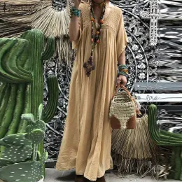 드레스 Zanzea Maxi Long Dress Bohemian Women 레이스 크로 셰 여름 v 넥 플레어 슬리브 단단