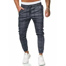 Hosen Herren Micro Stretch Hosen Tide Marke Baumwolle Trainingshose Midwaist Kordelzug Hosen Plaid Hosen Casual Gitter Bleistift Hosen