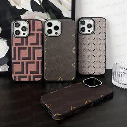 Luxury Diamond Camera Protection Phone Fall för iPhone 15 14 13 12 Pro Max Full Pu Leather Back Flower Letter Print Shell Cases Bling Glitter Cover