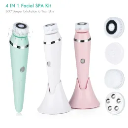 장치 4 in 1 Facial Cleansing Brush 충전식 전기 방수 스핀 각질 제거 세척 페이스 클리너 키트 스킨 케어 머신