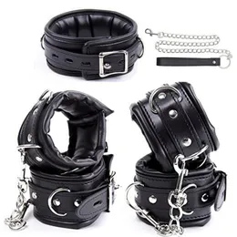 fetish bondage restraints Soft Padded Bondage KitBlack PU Leather Hands Cuffs Ankle Cuffs Neck Collar Set BDSM Sex Toys For 7885253