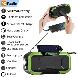 Radio New 5000mAh Multifunctional Hand Radio Solar Crank AM/FM Waterproof Radio Use Emergency LED Flashlight And Power Bank Charger