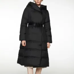 Coats Hooded Goose Down Jacket for Women, Thick Warm Coat, Graphene Lining, Hepburn Style, Slim, Winter, 2023
