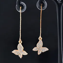 Dangle Earrings SINLEERY Korean Fashion Crystal Butterfly Pendant Long Drop For Women Silver Color Wedding Party Accessories ES638