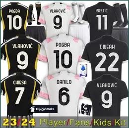 23 24 Pogba 축구 유니폼 디 마리아 2024 Juve Football Shirts 팬 플레이어 버전 남성 키즈 키트 YILDIZ MAGLIA JUVENTUS HOME AWAY 3rd Vlahovic Milik Bonucci Kean