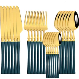 24Pcs Cutlery Sets Mirror Stainless Steel Dinnerware Set Knives Forks Teaspoon Tableware Western Kitchen Flatware Silverware 240301