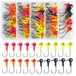 Fishhooks 130pcs/69pcs/60pcs/43pcs gallo gancio testa gancio rotondo a palla rotonda gancio di gancio di pesca esca ganci a vite esca dura per pescare