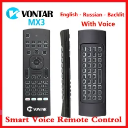 Batterier Bakgrundsbelysta MX3 Air Mouse Smart Voice Remote Control 2.4G Trådlöst tangentbord IR Lärande för Android 11.0 10.0 TV -låda Android 11 10 9