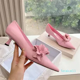 Designer Sandals Pointed Toe Flower Stiletto Sandals Early Spring High-heeled Shoes Leather High-heeled 5cm Sandals With Short
