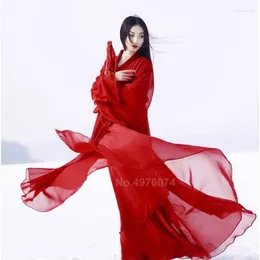 Stage Wear Oriental Traditional Chinese Hanfu Dress for Women Solid Red Plus Size Chiffon Folk Dance Costumes Female Vintage Tang Suit