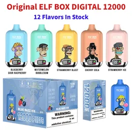 Оригинальные сигареты Elf Box Digital 12000 Puffs Одноразовые сигареты Vape E 25 мл Предварительно заполненные Pod Mesh Coil Puff 12k VS Fumot Digital 12000 Bang Box 12000 15000 Display Vapes Pen