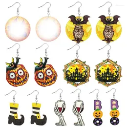 Dangle Brincos Únicos De Madeira Halloween Para Mulheres Morcego Coruja Crânio Abóbora Criativo Feliz Jóias Atacado