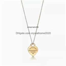 Anynecklace Clássico S925 Sterling Sier Pingente de placa de coração duplo com cola gotejante e gravata banhada a diamante colar entrega direta Dhuko