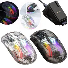 Ratos x2 sem fio bluetooth transparente mouse 2.4g usb 2400dpi gaming mouse sem fio ajustável bateria recarregável display para ipad