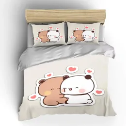 مجموعات Bubu Dudu Cartoon Cute Bear Kawaii Gift King King Twin Double Child Bedding Set Microfiber أو Polyester Cover Cover