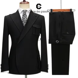 정장 Cenne des Graoom 2023 남성용 검은 옷 새 코트 디자인 오른쪽 버튼 재킷 바지 2 PCS 세트 웨딩 드레스 파티 신랑 맨