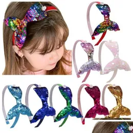 Hair Accessories Hair Accessories Baby Girls Headband Nes Fashion Mermaid Tail Hairband Bow Headwrap Sequins Band Hoop For Kids Girl B Dhbfn