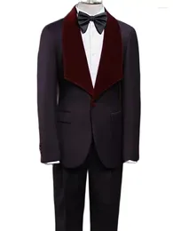 Ternos masculinos 2024 de alta qualidade personalizado largo xale lapela escarlate e noivo smoking moda magro ajuste 2 peças (calças de casaco)