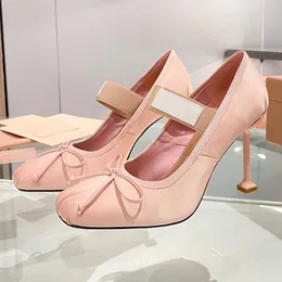 primavera estate donna dolce balletto tacchi alti designer di pista di alta qualità seta fiocco-nodo decor signore slip on vestito tacchi alti per le donne pompe