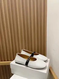 2024 designer de couro genuíno ballet sapatos planos mulheres dedo do pé redondo fivela cinta mocassins mulher moda conforto verão caminhada sapatos les bailarinas