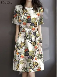 Sukienka Vintage Summer Short Sleeve Casual Nacadght Dress 2023 Zanzea Bohemian Women Floral Printed Sundress Robe Femme Loose Vestido