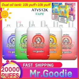 Duże zaciągnięcia Vape Mr. GOODIE 20K PUMP Ujeżdżalne do ładowania Vape Empalarettes 20k Puffs Cewka 12 Smaki 20 ml*2 E-Liquid Puff 20000 Vaper Dual Oil Silos