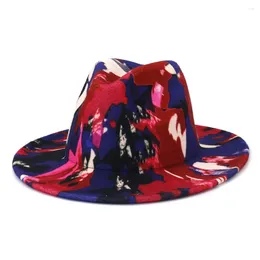 Berets British Classic Men Women Graffiti Jazz Panama Woollen Felt Fedora Hat Wih Flat Wide Brim Cotton Unisex Polyester Outdoor