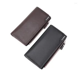 Wallets 2024 Men's European And American Retro Long Wallet Multi-functional Solid Color Vertical Business Zipper Clutch Bag Purse