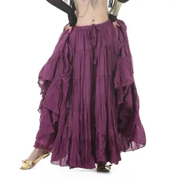 Сценическая одежда, женский костюм для танца живота в этническом стиле, аксессуар, эластичная талия, хлопковая и льняная цыганская длинная юбка макси (пояс)