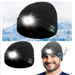 Headlamps LED Hat Headlight With Bluetooth Wireless Stereo Headset Music Player Dimming Rechargeable Unisex Beanie Knitted