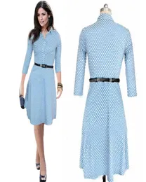 Woman Bodycon Dresses 2015 الأوروبي والأمريكي Women039S Label Polka Dot Blue Pencil Shirt Dress Women Work Work 8293360
