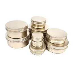 Bottiglie 50pcs 5 ml 10 ml 30 ml 50 ml 60ml 80 ml 100 ml TIN di alluminio con tetto in oro smerigliato di coperchio Can Cream Jar Cream Jar contenitori