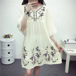 Vestido de verão vintage 70s mexicano étnico bordado boho vneck vestidos hippie solto casual moda feminina mini vestido