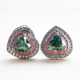 Orecchini da donna di moda di lusso in argento sterling 925 placcato oro 0,5 ct verde blu Moissanite diamante amore cuore orecchini a bottone bel regalo
