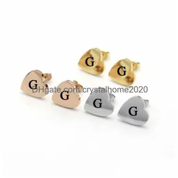 G Gold Heart Earring Women Rose Stud Par Flanell Bag Rostfritt stål 10mm Piercing Body Jewets Gifts For Woman Accessories Drop de Dha8s