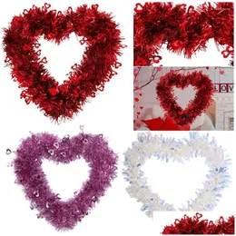 Decorative Flowers Wreaths 30Cm Heart Shape Door Wreath Creative Heart-Shaped Garland Pet Pendants Valentine Day Decoration Drop Deliv Otekp