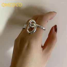 Cluster Rings QMCOCO Silver Color Engagement For Women Fashion Creative Circle Pendant Birthday Party Jewelry Gifts