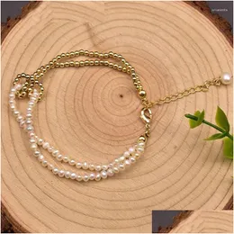 Braccialetti a maglie a catena Perle d'acqua dolce naturali di lusso Bracciale con angelo in metallo regolabile per le donne Regali per feste Accessori per gioielli vintage Otpmu