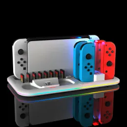 Stands kylstativ för Nintendo Switch Pro/JC Controller med RGB Light Cooling Fan Multifunction Charging Dock Base Station Charger