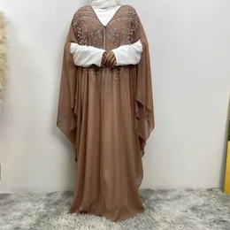 Ethnic Clothing Dubai Open Abaya Muslim Women Beads Cardigan Bat Sleeve Maxi Dress Turkey Kimono Arab Eid Party Gown Islam Jalabiya Caftan