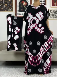 Abiti Ultimo abito estivo floreale in cotone solido Dashiki africano Abito casual da donna africano allentato stampato a maniche corte con sciarpa