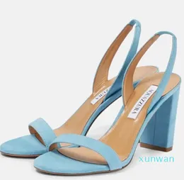 Summer Aquazzura so 누드 스웨이드 샌들 신발 여성 블록 힐즈 파티 드레스 레이디 섹시 검투사 샌들 리아