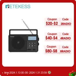 Radio Retekess TR638 Radio portatile AM FM SW Radio a tutte le onde Compatibile con Bluetooth Radio a onde corte Sveglia a batteria Scheda TF