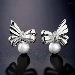 Studörhängen Masa French Classic Grace Bow Tie Pearl Zircon of Princess Charm Earring for Women Trending Pendientes Mujer