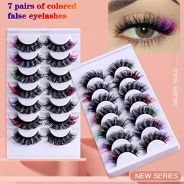 7 pares de cílios coloridos maquiagem para mulheres cor cílios extensão suprimentos produtos de maquiagem beleza d onda tira cílios em massa 240229