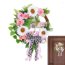 Decorative Flowers Christmas Door Wreath Artificial Winter Car Bows Pink Flower Garland Farmhouse Wreaths For