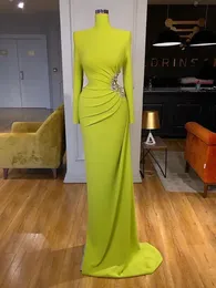 Prom Dresses Evening Gown Party Trumpet Mermaid Formal Long Sleeve Custom Zipper Lace Up Plus Size New Poed High Neck Crystal Elastic Satin Green