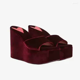 Dress Shoes Platform Wedge-Heeled Slippers High Heel Solid Color Fabric Large Size Sandals Customized Simple And Comfortable Women
