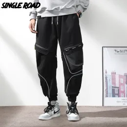 Hosen Single Road Herren Cargo Hosen Männer 2023 Techwear Baumwolle Taschen Hip Hop Baggy Jogger Japanische Streetwear Gestreiften Hosen Männlich